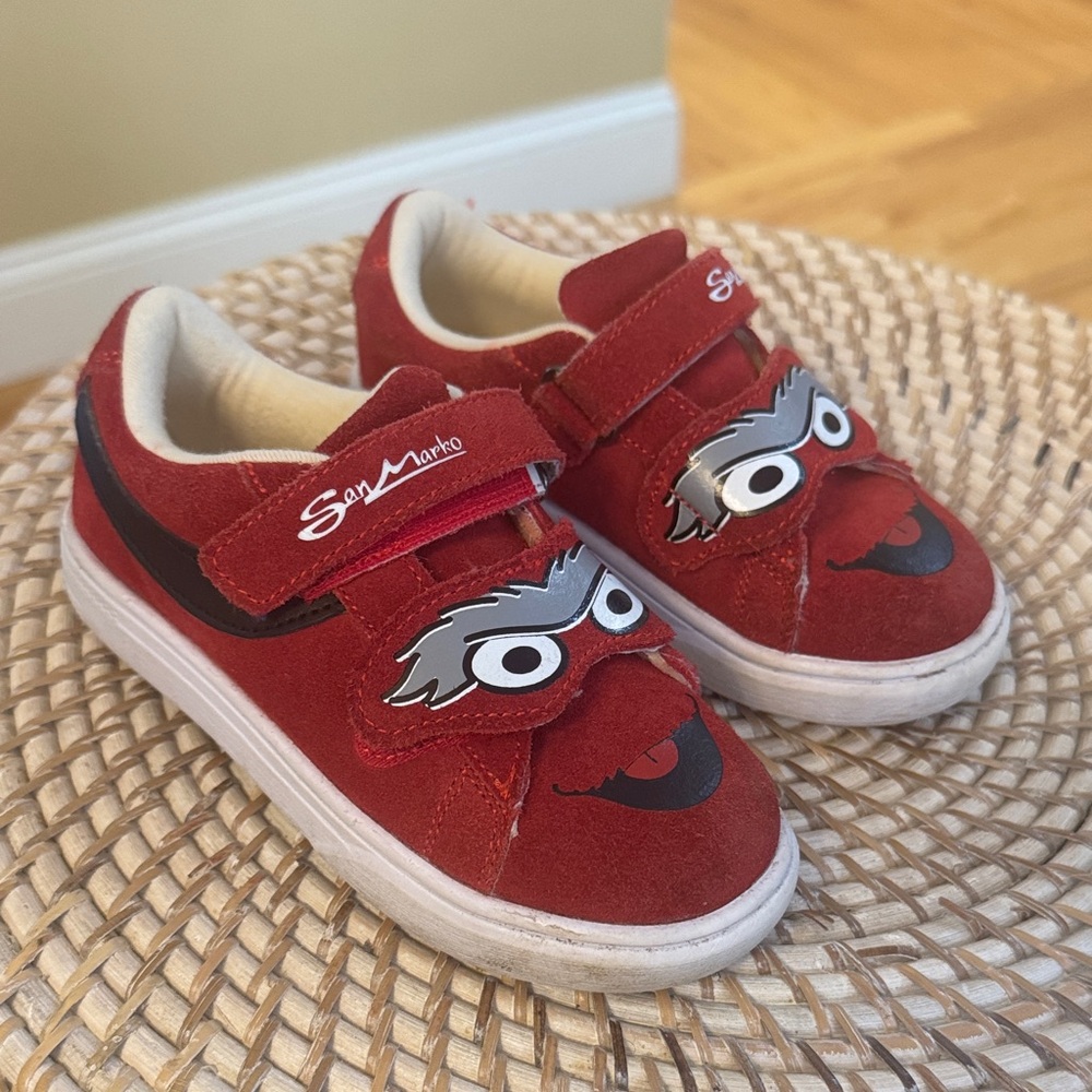 Red Kids Sneakers with Fun Character Design